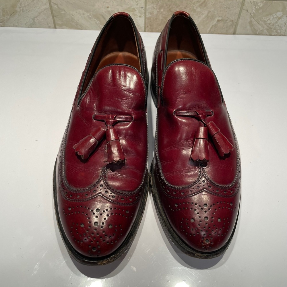 Allen Edmonds Berwick Burgundy Leather Wingtip Tassel Loafers Mens 8.5 D 8877